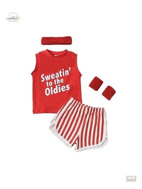 Toddler 80s Workout Costume 4 Piece Tank Top Shorts Set Sleeveless Headband